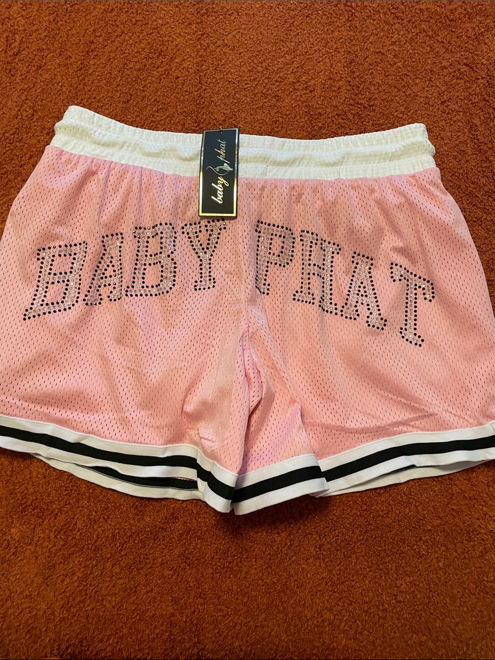 Baby Phat Pink Mesh Athletic Shorts with Black & White Trim - Picture 3 of 6